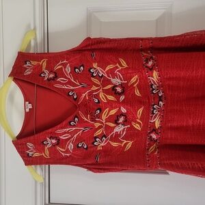 Reba red embroidered dress Medium